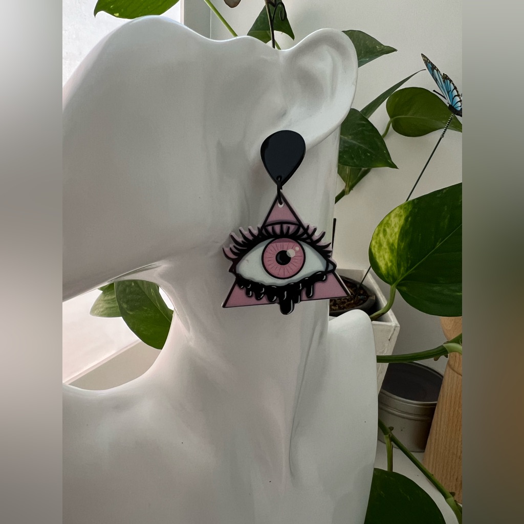 Pastel Goth All Seeing Eye Dangle Earrings - Goth Emo Eye Triangle Earrings 26$